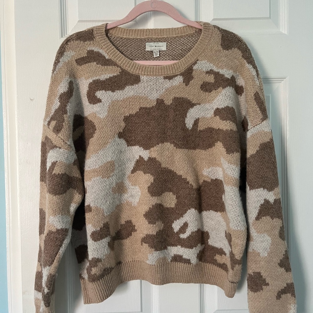Lucky Brand Tan Camo Sweater XL